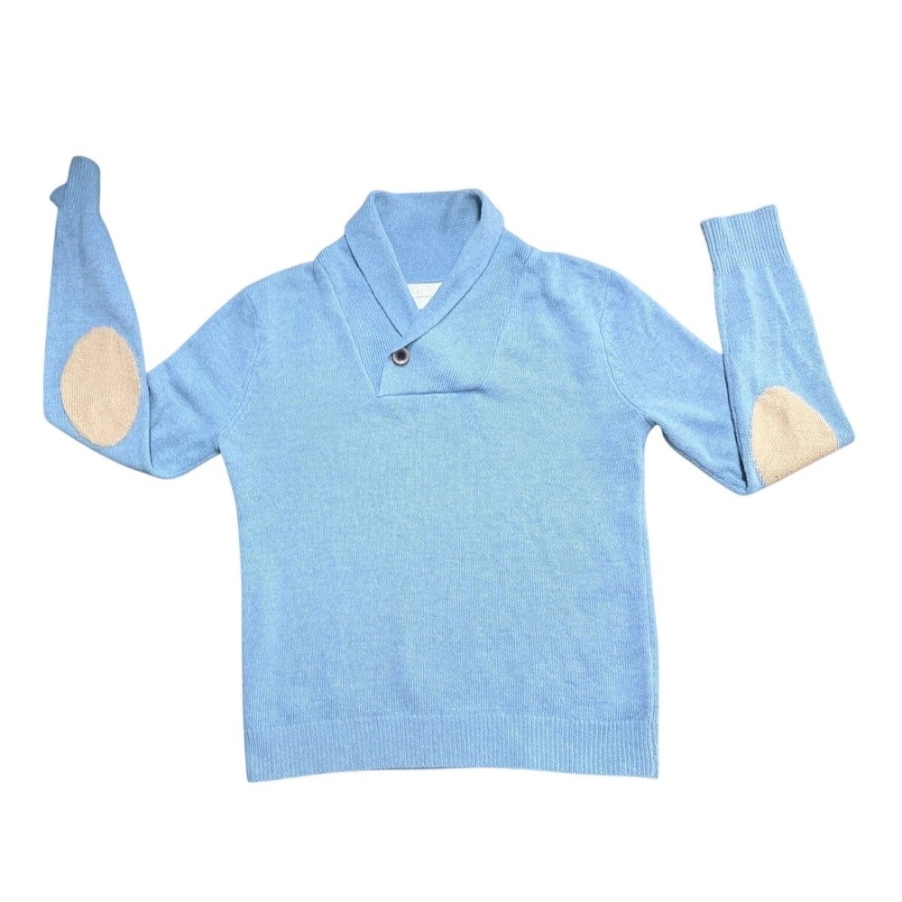 7 Diamonds Mens Light Blue Wool Alpaca Cashmere Shawl Collar Sweater Small Elbow